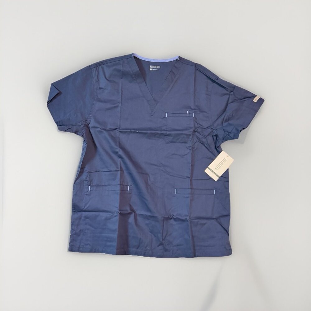 MED COUTURE Signature Men’s V-Neck 3 Pocket Scrub Top -Large - Navy Blue